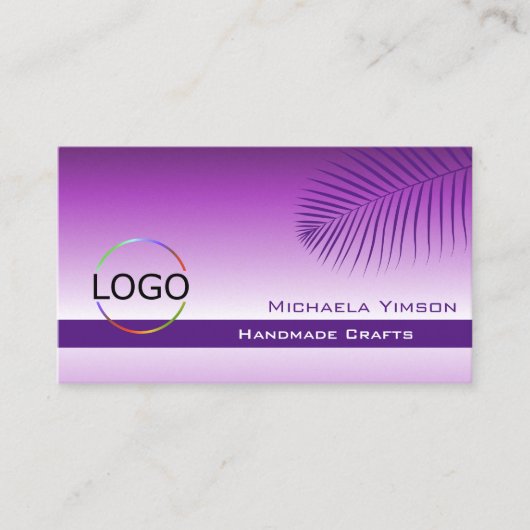 Lavender Gradient Palm Leaf mit Logo Beruflich Visitenkarte (Vorderseite)