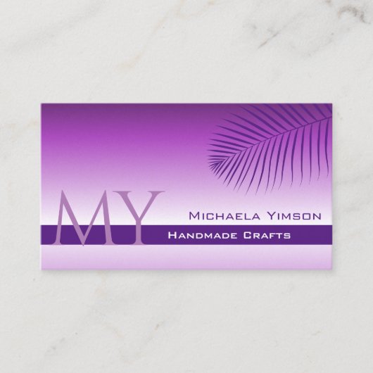 Lavender Gradient Palm Leaf mit Monogramm und Logo Visitenkarte (Vorderseite)