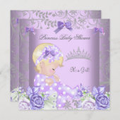 Lavender Gray Baby Dusche Blonde Girl Floral Einladung (Vorne/Hinten)