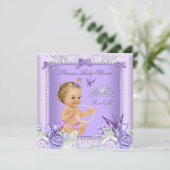 Lavender Gray Baby Shower Girl Blonde Baby Einladung (Stehend Vorderseite)