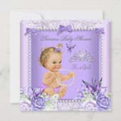 Lavender Gray Baby Shower Girl Blonde Baby Einladung (Vorderseite)