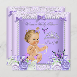 Lavender Gray Baby Shower Girl Blonde Baby Einladung