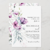 Lavender Gray Floral Bible Verse Christliche Hochz Einladung (Vorne/Hinten)