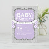 Lavender Gray Floral Blume Kinderdusche Einladung (Stehend Vorderseite)