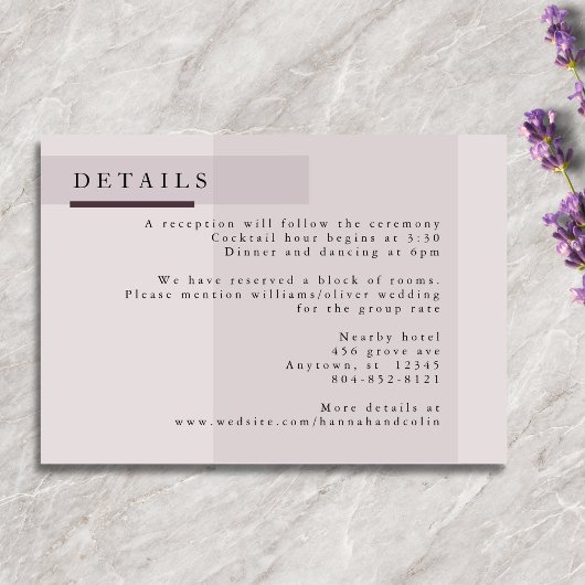 Lavender Gray Neutral Minimalistisch Wedding Begleitkarte