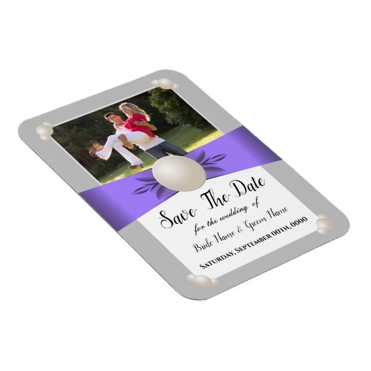 Lavender & Gray Pearl Ribbon Foto Save the Date Magnet (Rechte Seite)