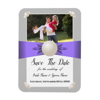 Lavender & Gray Pearl Ribbon Foto Save the Date Magnet