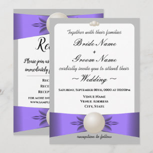 Lavender & Gray Pearl Ribbon Wedding & Empfang Einladung