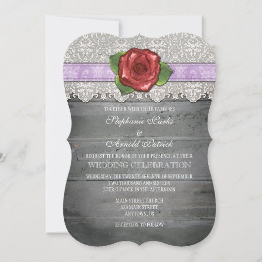 Lavender Gray Rustic Wood Rose Einladung (Vorderseite)