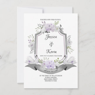 Lavender Gray Wappen Swan Wedding Einladung