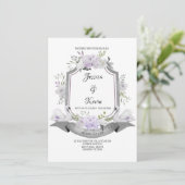 Lavender Gray Wappen Swan Wedding Einladung (Stehend Vorderseite)