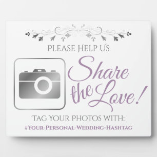 Lavender & Gray Wedding Foto Hashtag Sign Fotoplatte