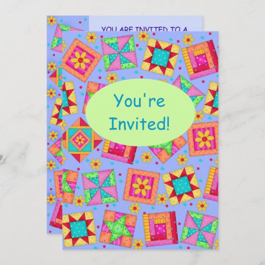 Lavender Green Patchwork Quilt Block Art Einladung (Vorne/Hinten)