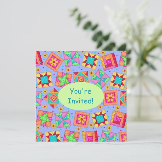 Lavender Green Patchwork Quilt Block Art Einladung (Stehend Vorderseite)