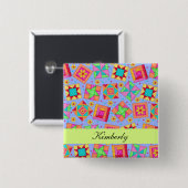 Lavender Green Patchwork Quilt Blocks Name Abzeich Button (Vorne & Hinten)