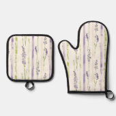 Lavender Green Stripes Floral   Ofenhandschuh & Topflappen-Set (Vorderseite)