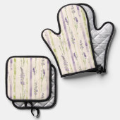 Lavender Green Stripes Floral   Ofenhandschuh & Topflappen-Set (Vorderseite/Rückseite)