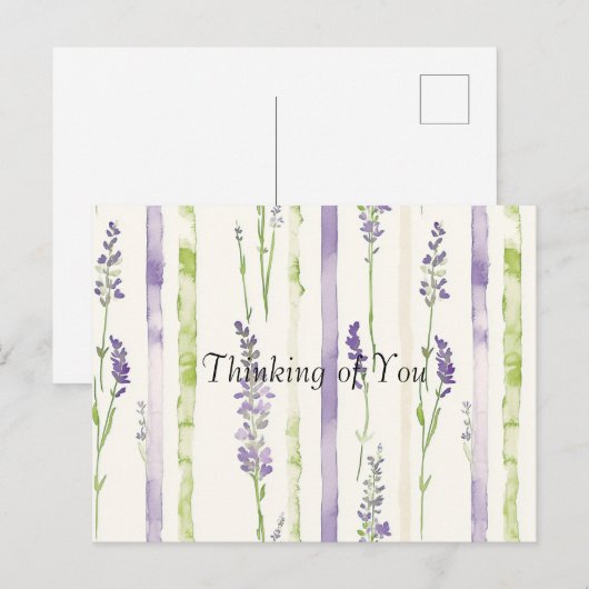Lavender Green Stripes Floral Thinking of You Postkarte (Vorne/Hinten)