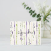 Lavender Green Stripes Floral Thinking of You Postkarte (Stehend Vorderseite)
