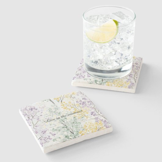 Lavender Green Yellow Trees Steinuntersetzer (Seitenansicht)