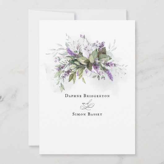Lavender Greenerity Script Einladung zur Hochzeit (Rückseite)