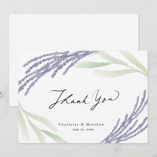 Lavender & Greenery Caligraphy Wedding Dankeskarte (Vorne/Hinten)