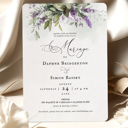 Lavender Greenery Französisch Script Einladung Hoc