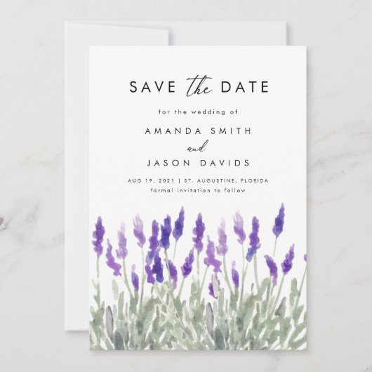 Lavender Greenery Lilac Lila Save the Date Einladung (Vorderseite)