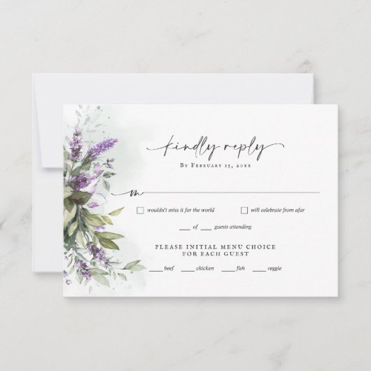 Lavender Greenery Minimalistisch Script Wedding RS (Vorderseite)