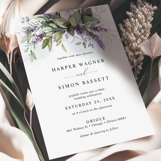 Lavender Greenery Moderne Lila Hochzeitseinladung Einladung