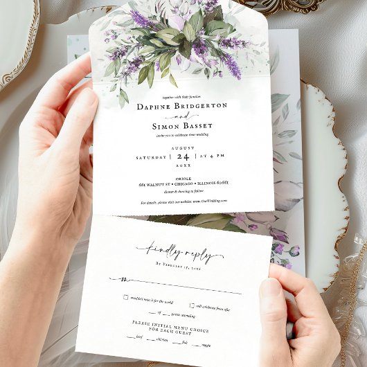 Lavender Greenery Script All in One Wedding Einlad Einladung