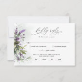 Lavender Greenery Script Wedding RSVP Reply Card (Vorderseite)