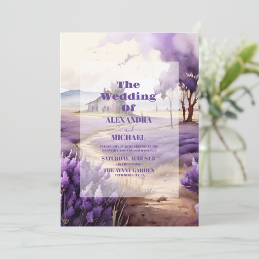 Lavender Greenery Wedding Einladung (Stehend Vorderseite)