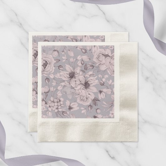 Lavender Grey Floral Watercolor Serviette