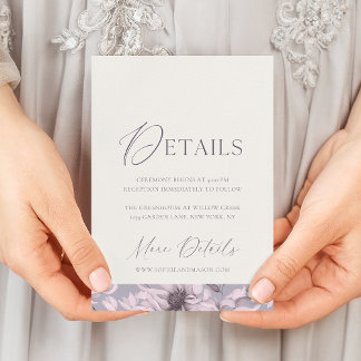Lavender Grey Floral Wedding Details Card Einladung