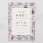 Lavender Grey Floral Wedding Einladung (Vorderseite)