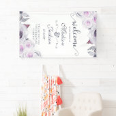 Lavender & Grey Floral Wreath Wedding Willkommen Banner (Insitu)