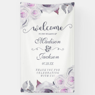 Lavender & Grey Floral Wreath Wedding Willkommen Banner