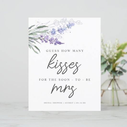 Lavender Guess Wie viele Kisses Brautparty Sign (Stehend Vorderseite)