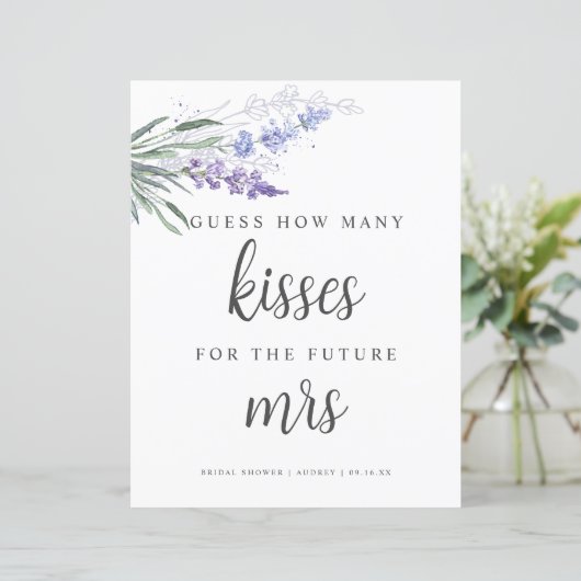 Lavender Guess Wie viele Kisses Brautparty Sign (Stehend Vorderseite)