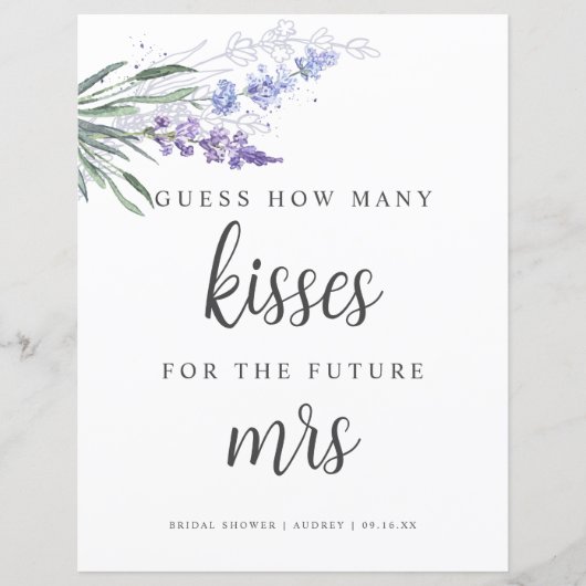 Lavender Guess Wie viele Kisses Brautparty Sign (Vorderseite)