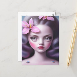 Lavender Hair & Pink Blume Girl Postkarte