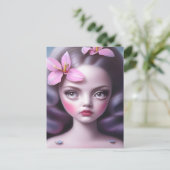 Lavender Hair & Pink Blume Girl Postkarte (Stehend Vorderseite)