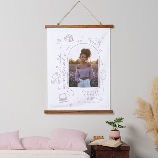 Lavender Hand Drawn Foto Abschluss Wandteppich Mit Holzrahmen (Schlafzimmer)