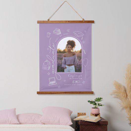 Lavender Hand Drawn Foto Abschluss Wandteppich Mit Holzrahmen (Schlafzimmer)