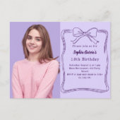Lavender handgezeichnet Bug Foto Geburtstag Einladungspostkarte (Vorderseite)