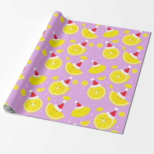 Lavender Happy Lemons Weihnachtsmannmützen Muster Geschenkpapier (Ungerollt)