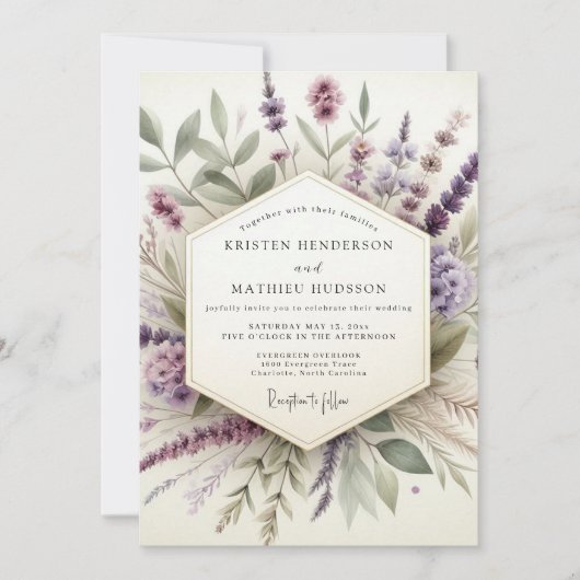 Lavender Hazy Botanical Wedding Einladung (Vorderseite)