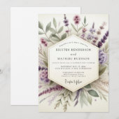 Lavender Hazy Botanical Wedding Einladung (Vorne/Hinten)