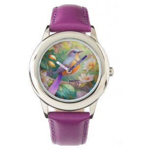 Lavender Headed Orange Breastase Fantasy Bird Armbanduhr
